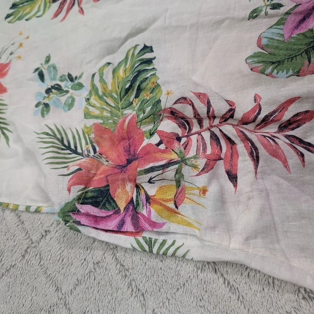 Lungo Larno Dress Dress Womens L White Floral Linen Beach Midi Sleeveless Coast